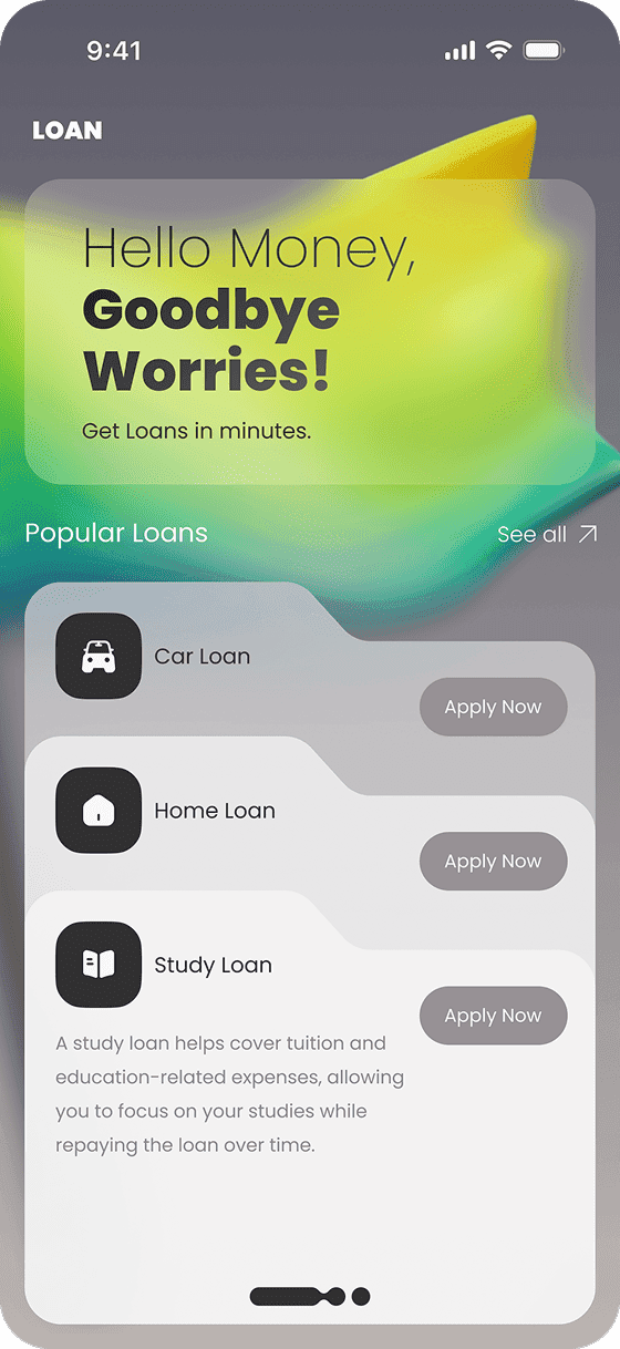 Lending services screen